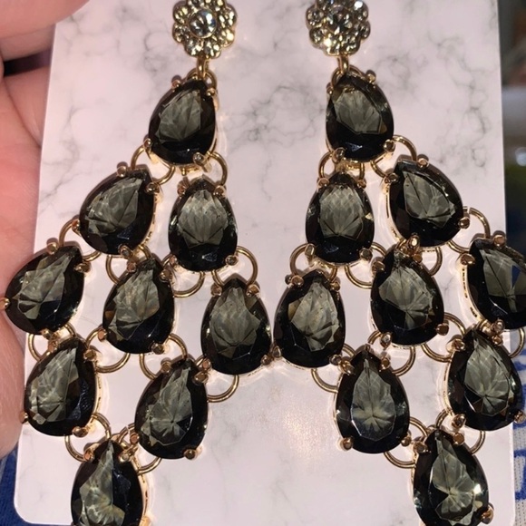 Chandelier Smoky Quartz Dangle Stud Back Earrings - Picture 1 of 4